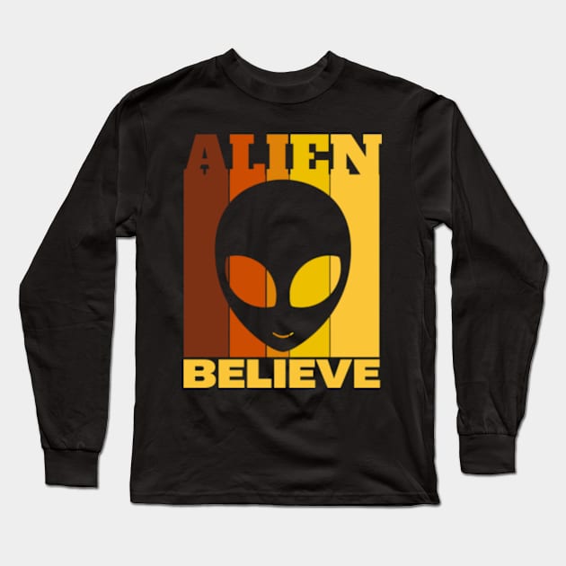 Retro Vintage Alien Long Sleeve T-Shirt by FullOnNostalgia